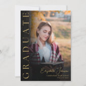 Faire-part De Graduation Photo Noir Et Or (Devant)