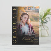 Faire-part De Graduation Photo Noir Et Or (Debout devant)