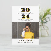 Faire-part de graduation photo noir + or (Debout devant)