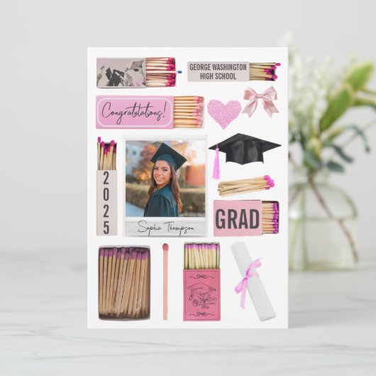 Faire-part de graduation photo Pink Bow (Debout devant)