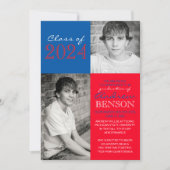 Faire-part de graduation photo rouge et bleu 2 (Devant)