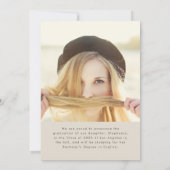 Faire-part de graduation photo simple moderne (Dos)