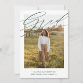 Faire-part de graduation photo verte de script sim (Devant)