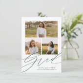 Faire-part de graduation photo verte de script sim (Debout devant)