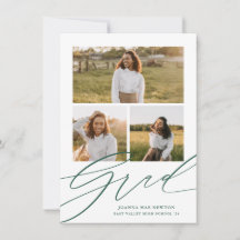 Faire-part de graduation photo verte de script sim