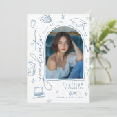 Faire-part de graduation photo Whimsical dessinée (Debout devant)
