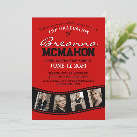 Faire-part de graduation Red & Black Filmstrip