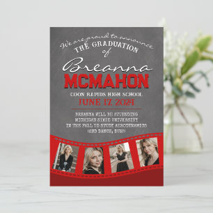 Faire-part de graduation Red Chalkboard Filmstrip