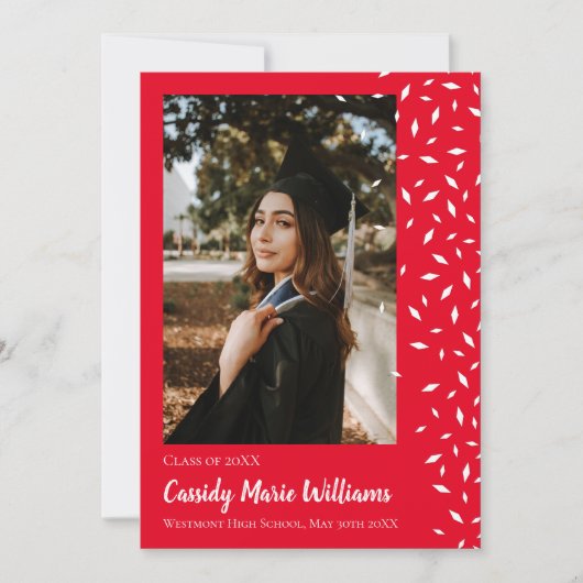 Faire-part de graduation Red Confetti blanc (Devant)