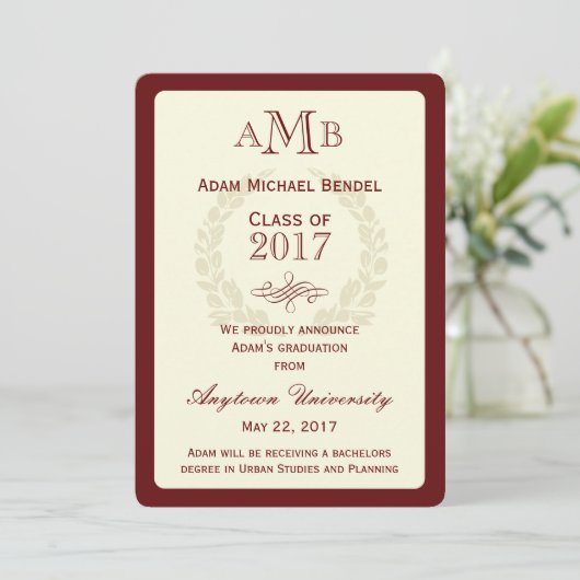 Faire-part de graduation Red Elegant Monogram (Debout devant)