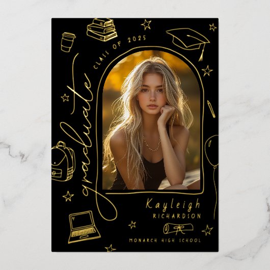 Faire-part de graduation rétrograde Black Gold Foi (Recto)