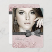 Faire-part de graduation rose et noir Damas (Devant / Derrière)