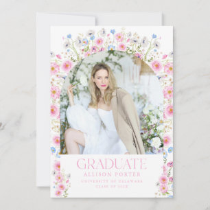 Faire-part de graduation rose Floral Invitation