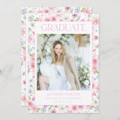 Faire-part de graduation rose Floral Invitation (Devant / Derrière)