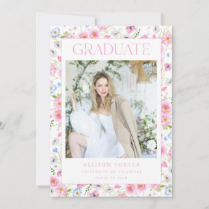 Faire-part de graduation rose Floral Invitation
