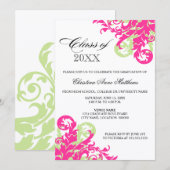 Faire-part de graduation rose verte (Devant / Derrière)