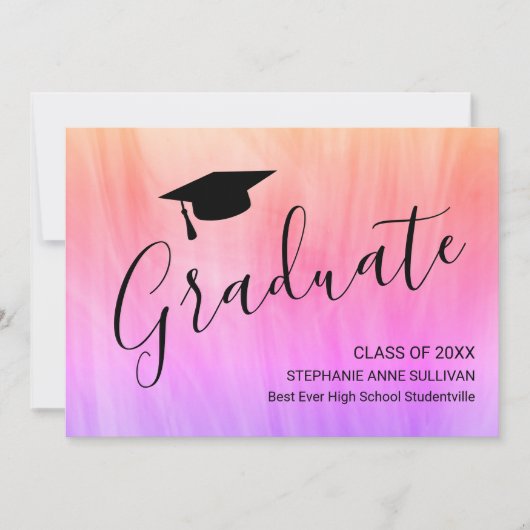 Faire-part de graduation rose violet fille (Devant)