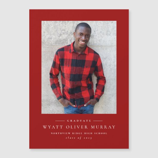 Faire-part de graduation rouge classique simple (Devant)