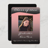 Faire-part de graduation simple en noir et rose (Devant / Derrière)