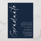 Faire-part de graduation simple Script Silver Foil (Recto)