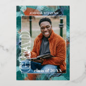 Faire-part de graduation turquoise Blue Green Gold (Recto)