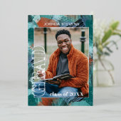 Faire-part de graduation turquoise Blue Green Gold (Debout devant)