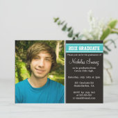 faire-part de graduation Turquoise noir et turquoi (Debout devant)