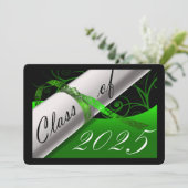 Faire-part de graduation verte et noire (Debout devant)
