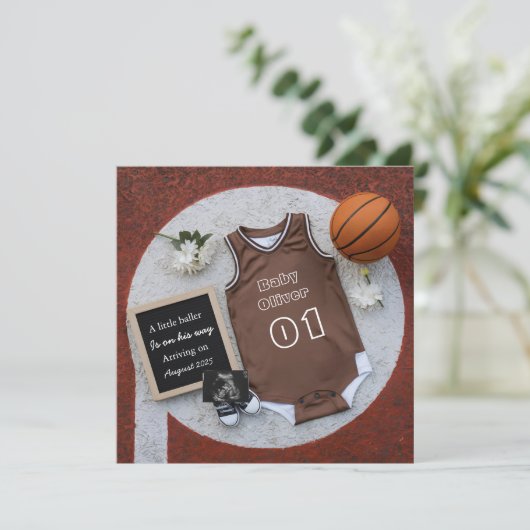 Faire-part de grossesse à bille de basket mini-bal (Debout devant)
