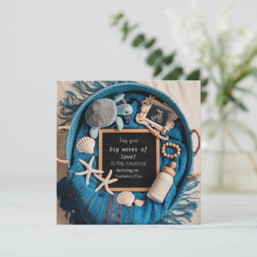 Faire-part de grossesse à thème bleu océan (Debout devant)