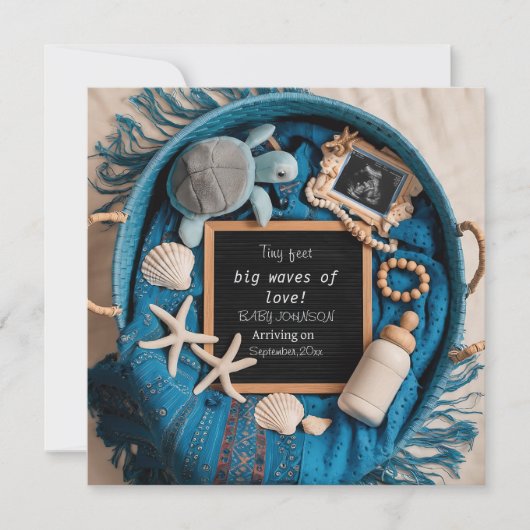 Faire-part de grossesse à thème bleu océan (Devant)