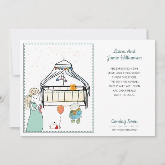 Faire-part de grossesse aquarelle bébé garçon (Devant)