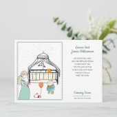 Faire-part de grossesse aquarelle bébé garçon (Debout devant)