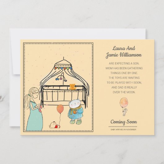 Faire-part de grossesse aquarelle Pêche bébé garço (Devant)