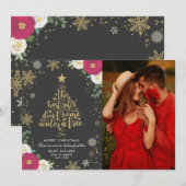 Faire-part de grossesse Carte photo de Noël Floral (Devant / Derrière)