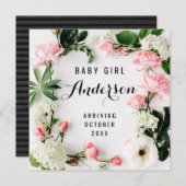 Faire-part de grossesse - couronne de fleurs roses (Devant / Derrière)