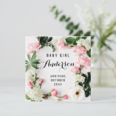 Faire-part de grossesse - couronne de fleurs roses (Debout devant)