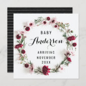 Faire-part de grossesse - Couronne florale bordeau (Devant / Derrière)
