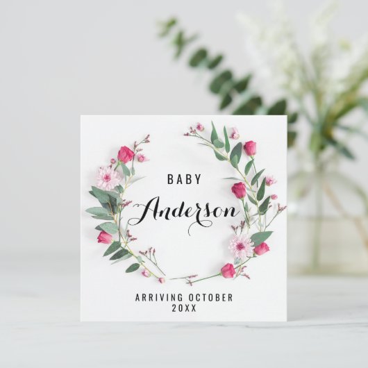 Faire-part de grossesse - Couronne rose rustique (Debout devant)