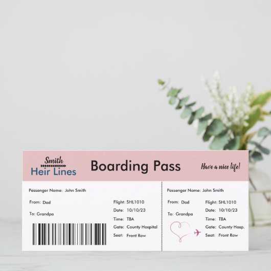 Faire-part de grossesse de billets d'avion (rose/b (Debout devant)