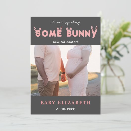 Faire-part de grossesse de Pâques photo drôle lapi (Debout devant)