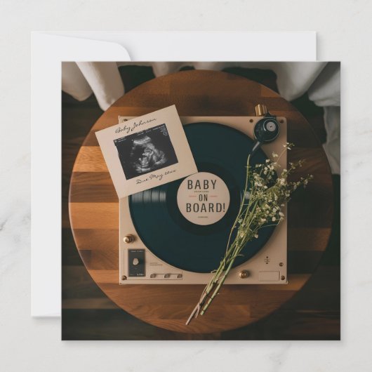 Faire-part de grossesse du lecteur de vinyle vinta (Devant)