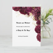 Faire-part De Grossesse Florale Bourgogne Et Or (Debout devant)