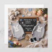 Faire-part de grossesse jumelle - Neutre sur le ge (Devant / Derrière)