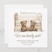 Faire-part de grossesse jumelle Nounours neutres (Devant / Derrière)