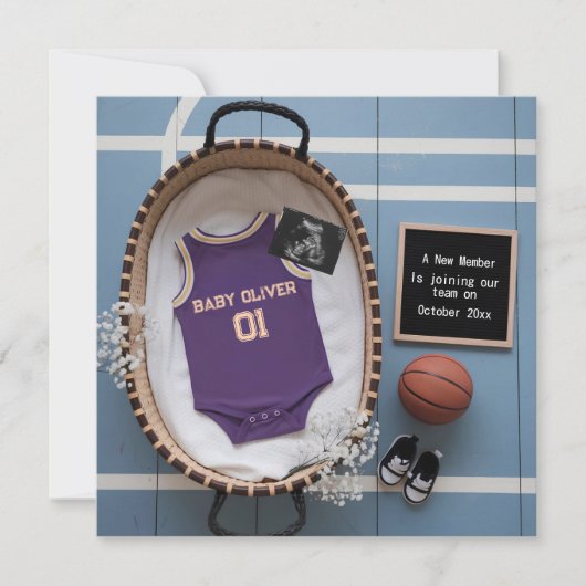 Faire-part de grossesse sur le thème du basket num (Devant)