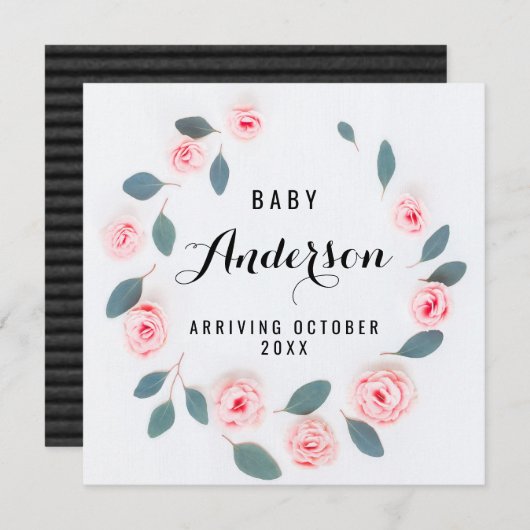 Faire-part de grossesse - Verdure rose Wreath (Devant / Derrière)