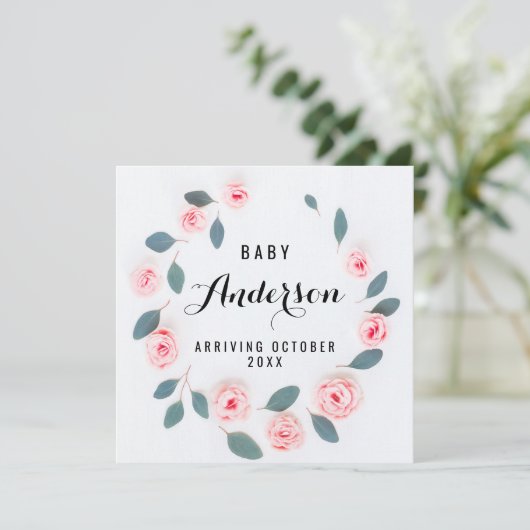 Faire-part de grossesse - Verdure rose Wreath (Debout devant)