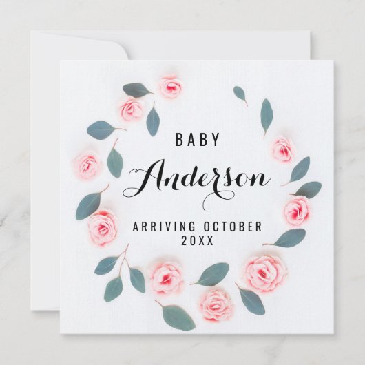 Faire-part de grossesse - Verdure rose Wreath (Devant)