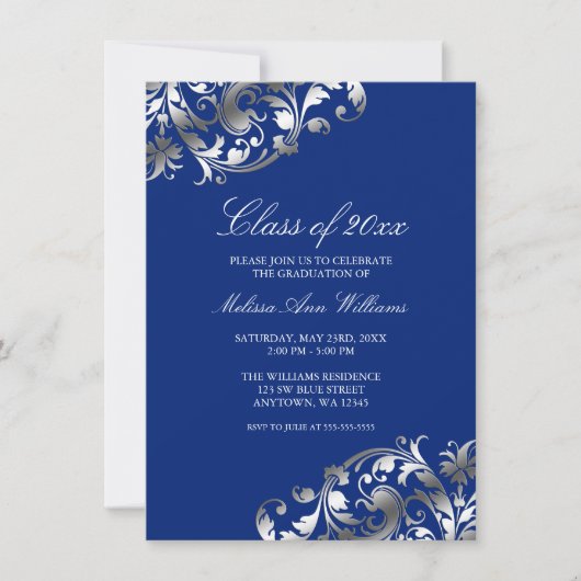 Faire-part de la fête de graduation Blue Silver Sw (Devant)